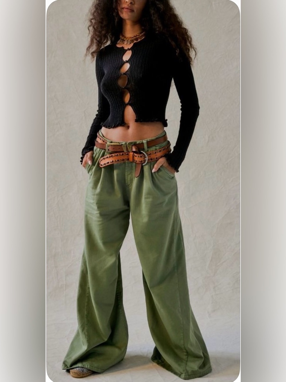 Free people woman’s   Wide-Leg Olive Green Pants